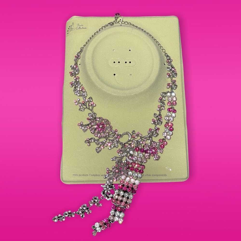 Paris Collection Silver-Tone Pink Rhinestones Necklace